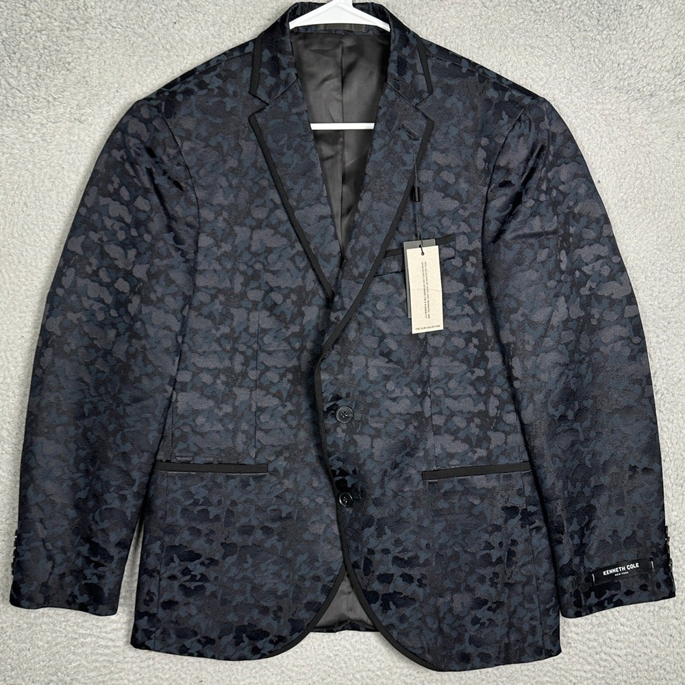 NEW Kenneth Cole Blazer Mens 38S Formal Navy Floral Jacquard Sport Coat Tuxedo